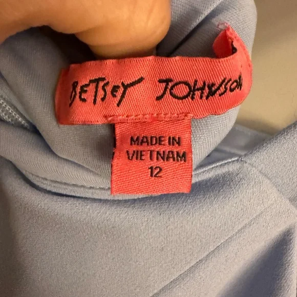 Betsey Johnson Light Blue Mini Dress Size 12 Square Neck Tie Waist Bodycon - Picture 3 of 5